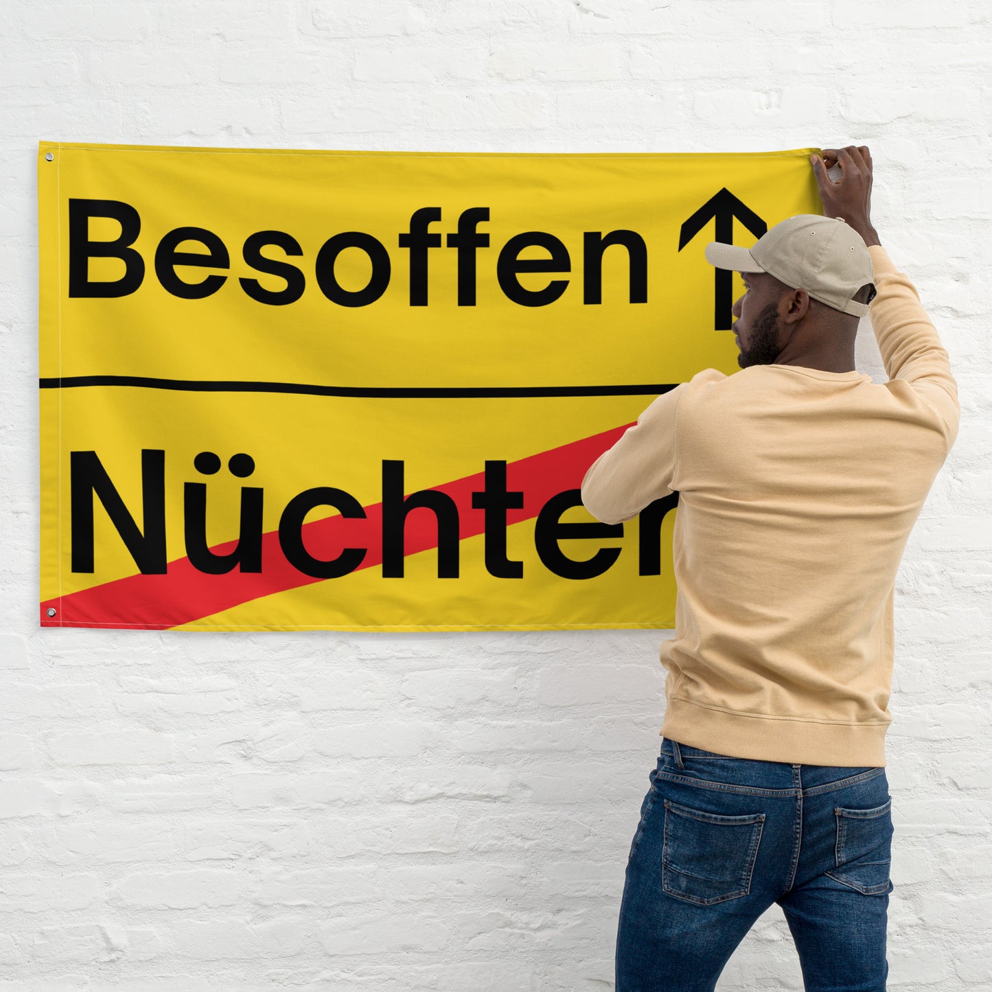 Nüchtern - Besoffen (Ortsschild) Flagge - finestshirts.de