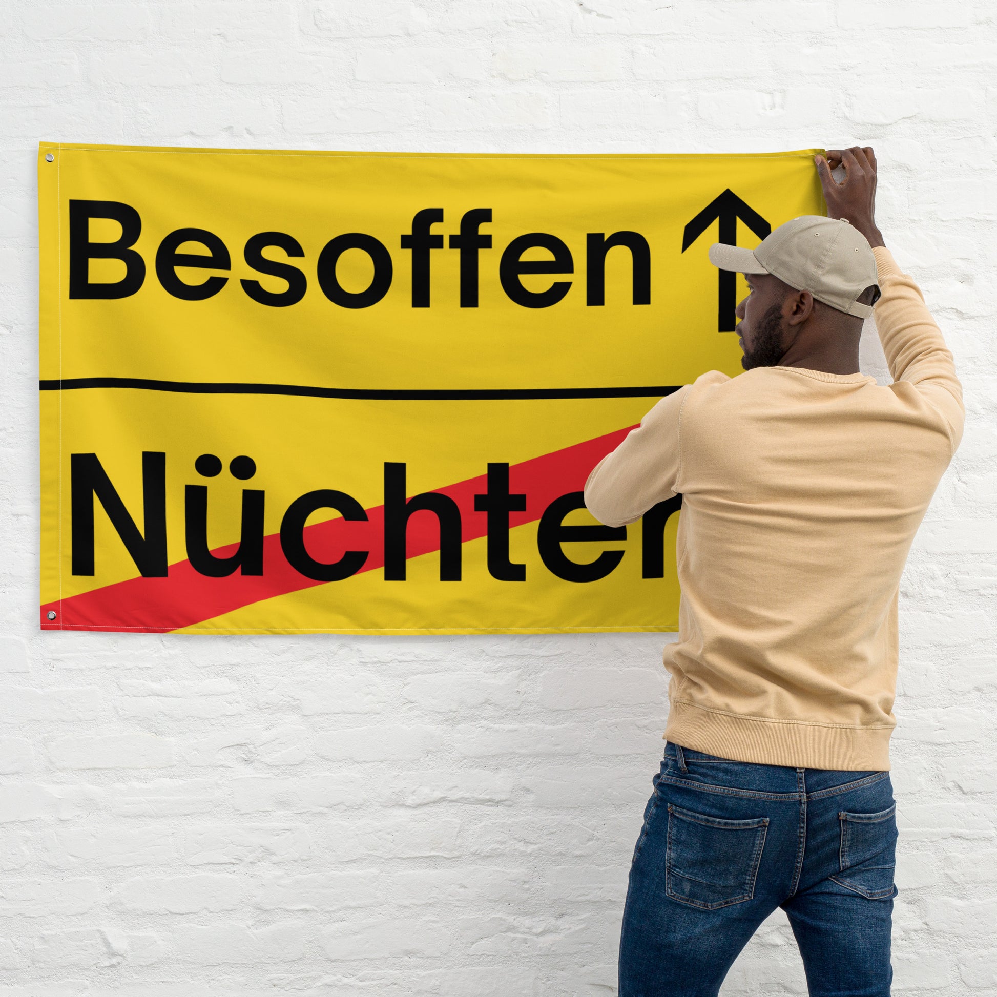 Nüchtern - Besoffen (Ortsschild) Flagge - finestshirts.de