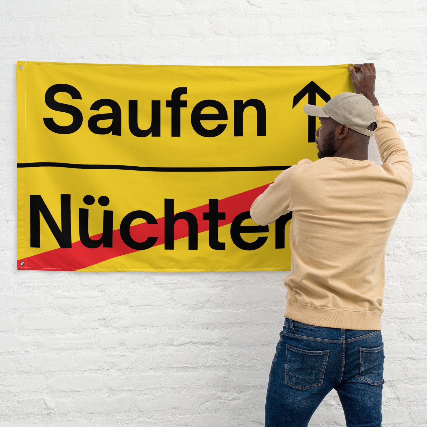 Nüchtern - Saufen (Ortsschild) Flagge - finestshirts.de